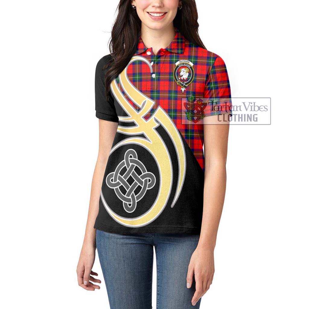 Ruthven Tartan Women's Polo Shirt with Family Crest and Celtic Symbol Style Women - Tartan Vibes Clothing