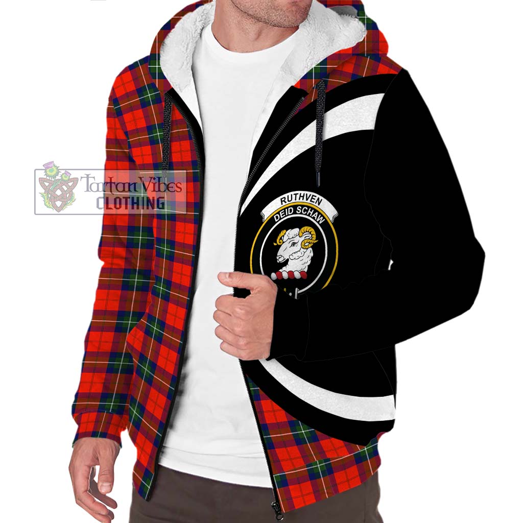 Ruthven Tartan Sherpa Hoodie with Family Crest Circle Style Unisex S - Tartan Vibes Clothing