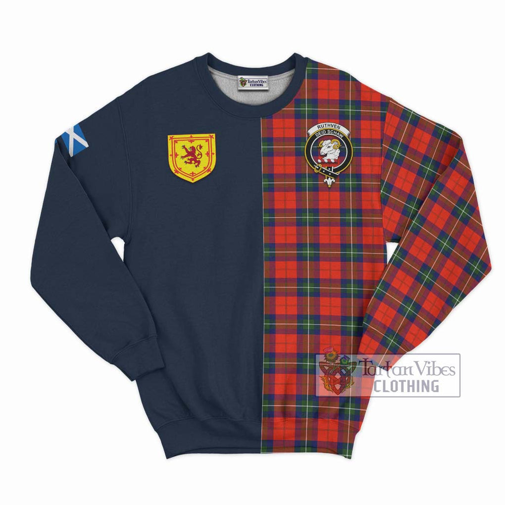 Ruthven Tartan Sweatshirt Alba with Scottish Lion Royal Arm Half Style Unisex - Tartan Vibes Clothing