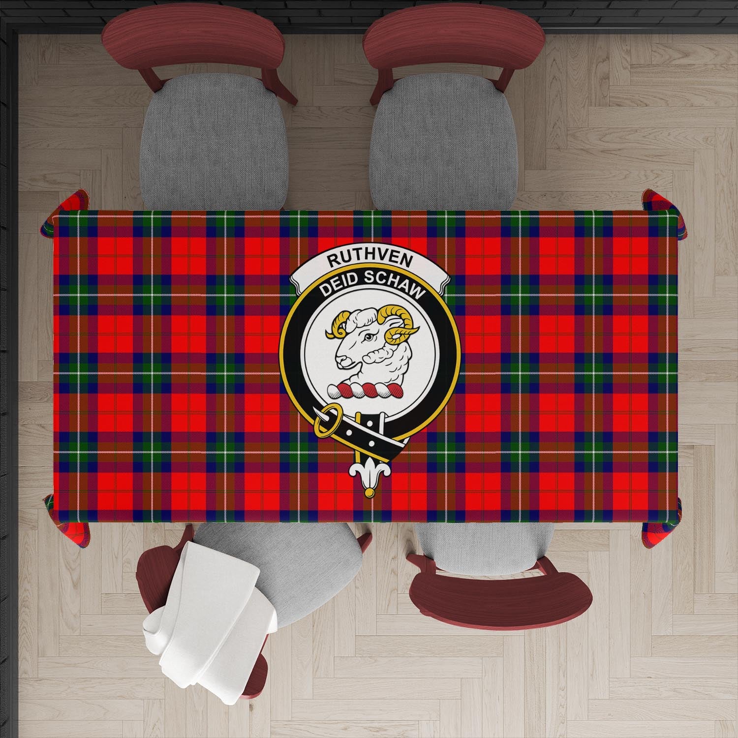 Ruthven Tartan Tablecloth with Family Crest XL 57.1"x70.9"(145x180cm) - Tartan Vibes Clothing