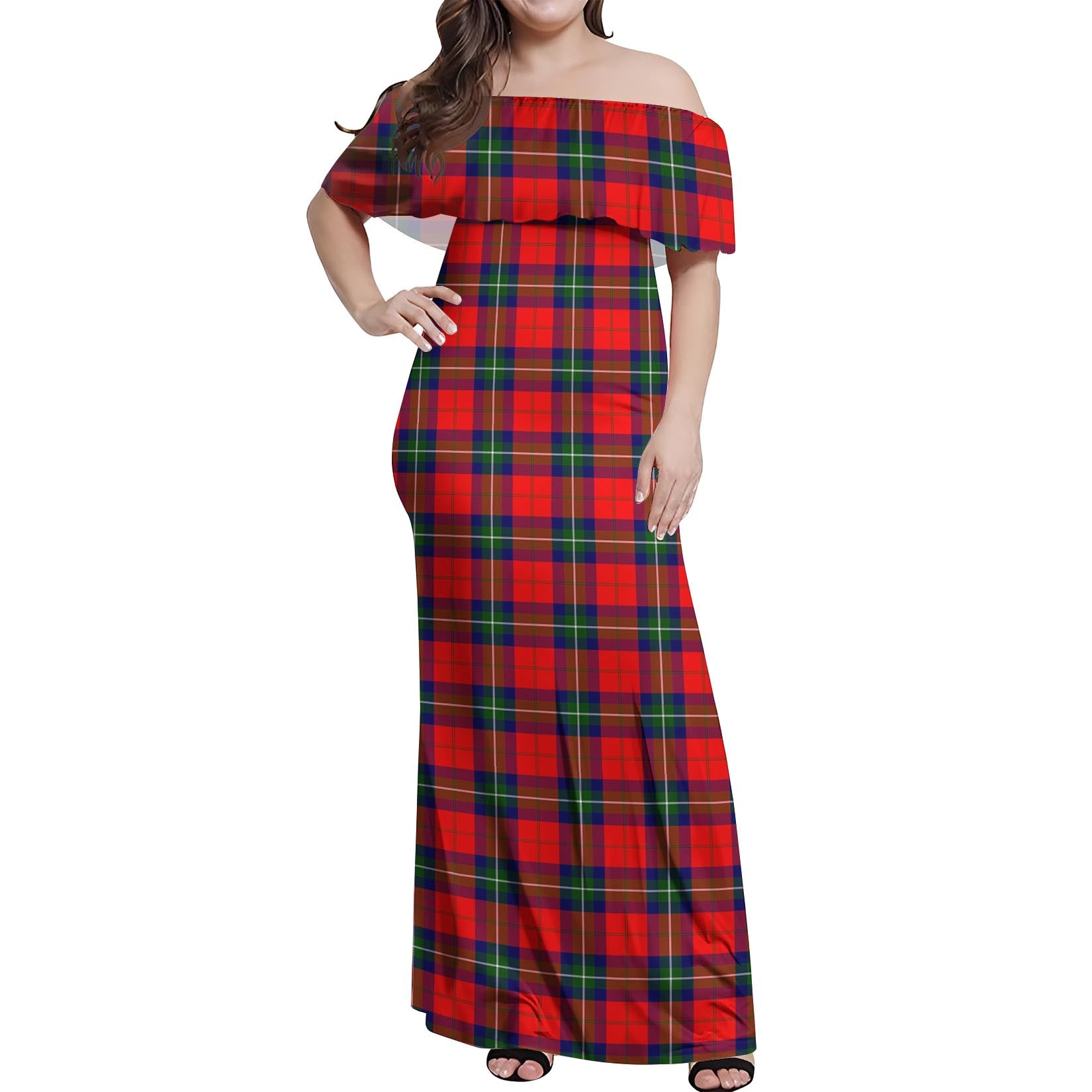 Ruthven Tartan Off Shoulder Long Dress Women's Dress - Tartan Vibes Clothing