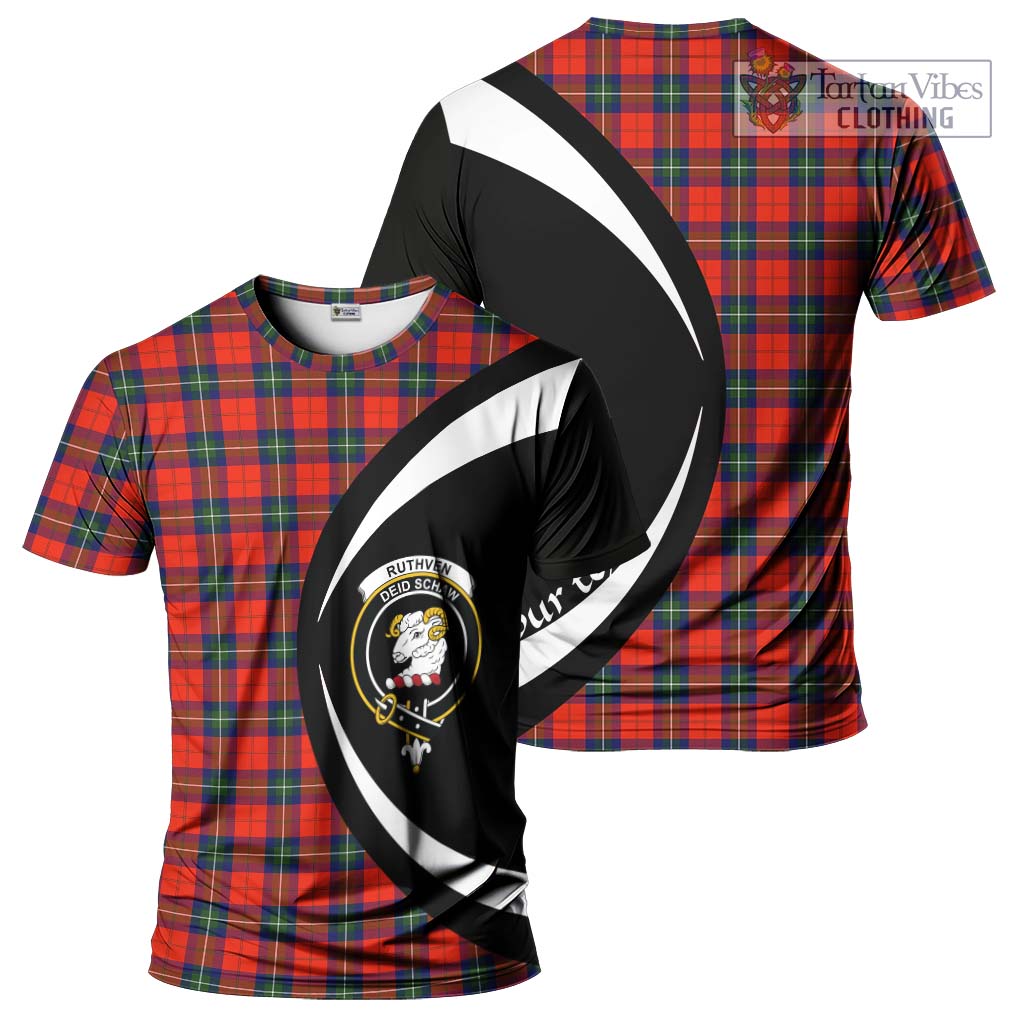 Tartan Vibes Clothing Ruthven Modern Tartan T-Shirt with Family Crest Circle Style