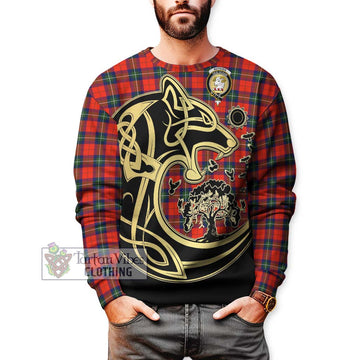 Ruthven Tartan Sweatshirt with Family Crest Celtic Wolf Style Unisex - Tartan Vibes Clothing