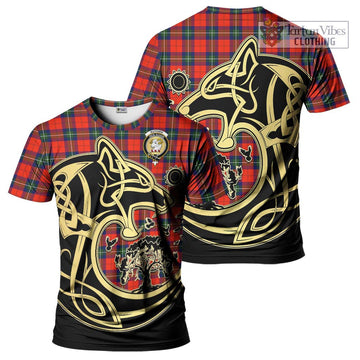 Ruthven Tartan T-Shirt with Family Crest Celtic Wolf Style