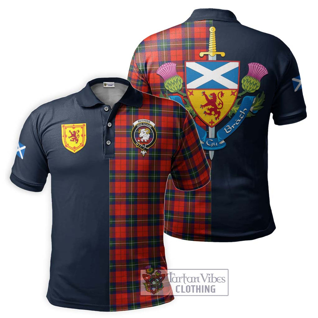 Ruthven Tartan Polo Shirt Alba with Scottish Lion Royal Arm Half Style Kid - Tartan Vibes Clothing