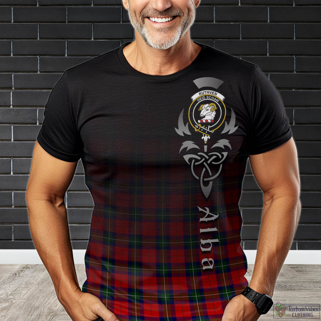 Tartan Vibes Clothing Ruthven Modern Tartan T-Shirt Featuring Alba Gu Brath Family Crest Celtic Inspired