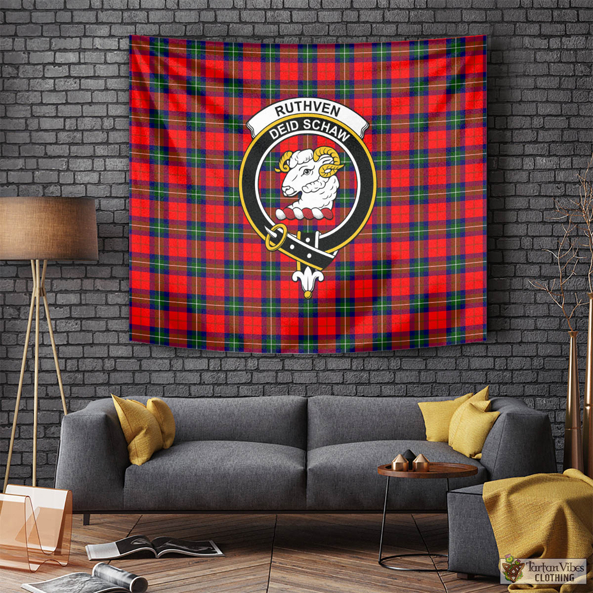 Ruthven Tartan Tapestry Wall Hanging and Home Decor for Room with Family Crest Tapestry - Tartan Vibes Clothing