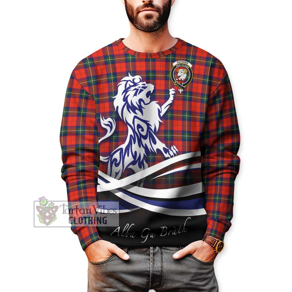 Ruthven Tartan Sweatshirt with Alba Gu Brath Regal Lion Emblem Unisex - Tartan Vibes Clothing