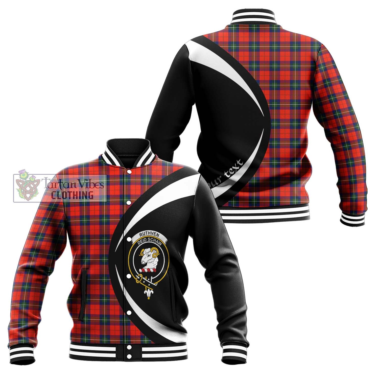 Ruthven Tartan Baseball Jacket with Family Crest Circle Style Unisex - Tartan Vibes Clothing