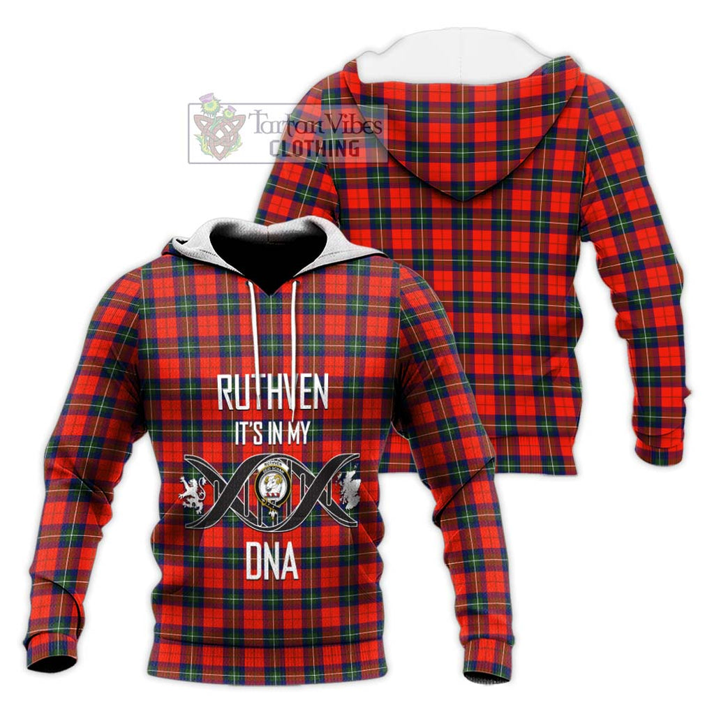 Ruthven Tartan Knitted Hoodie with Family Crest DNA In Me Style Unisex Knitted Pullover Hoodie - Tartan Vibes Clothing