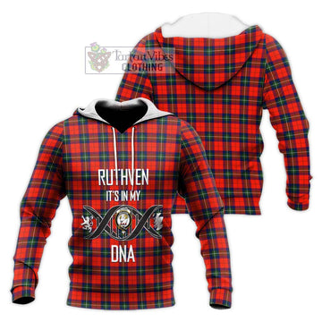 Ruthven Tartan Knitted Hoodie with Family Crest DNA In Me Style Unisex Knitted Pullover Hoodie - Tartan Vibes Clothing