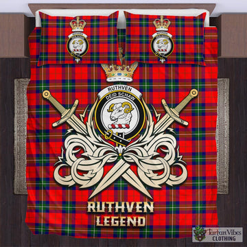 Ruthven Modern Tartan Bedding Set with Clan Crest and the Golden Sword of Courageous Legacy