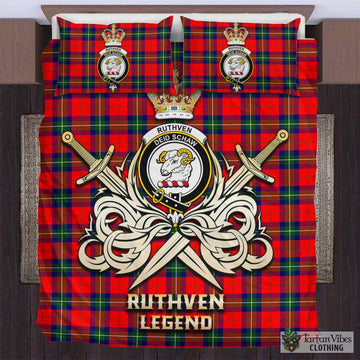 Tartan Vibes Clothing Ruthven Modern Tartan Bedding Set with Clan Crest and the Golden Sword of Courageous Legacy