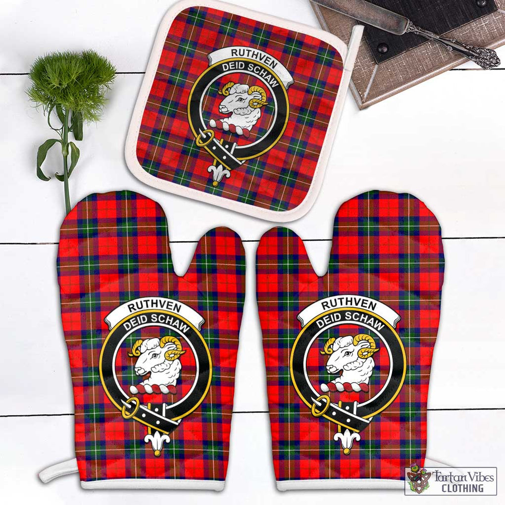 Ruthven Tartan Combo Oven Mitt & Pot-Holder with Family Crest Combo 2 Oven Mitt & 1 Pot-Holder Black - Tartan Vibes Clothing