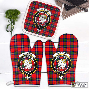 Ruthven Tartan Combo Oven Mitt & Pot-Holder with Family Crest Combo 2 Oven Mitt & 1 Pot-Holder Black - Tartan Vibes Clothing