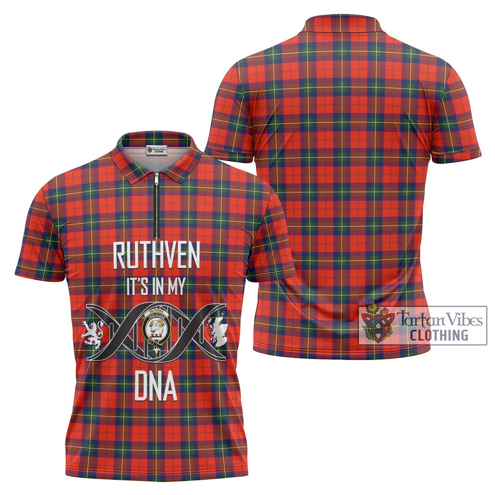 Ruthven Tartan Zipper Polo Shirt with Family Crest DNA In Me Style Unisex - Tartan Vibes Clothing