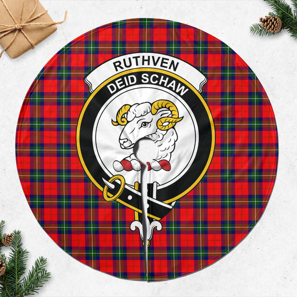 Ruthven Tartan Christmas Tree Skirt with Family Crest 47*47 inch - Tartan Vibes Clothing