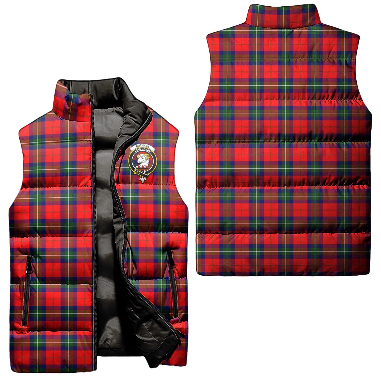Ruthven Tartan Sleeveless Puffer Jacket with Family Crest Unisex - Tartan Vibes Clothing