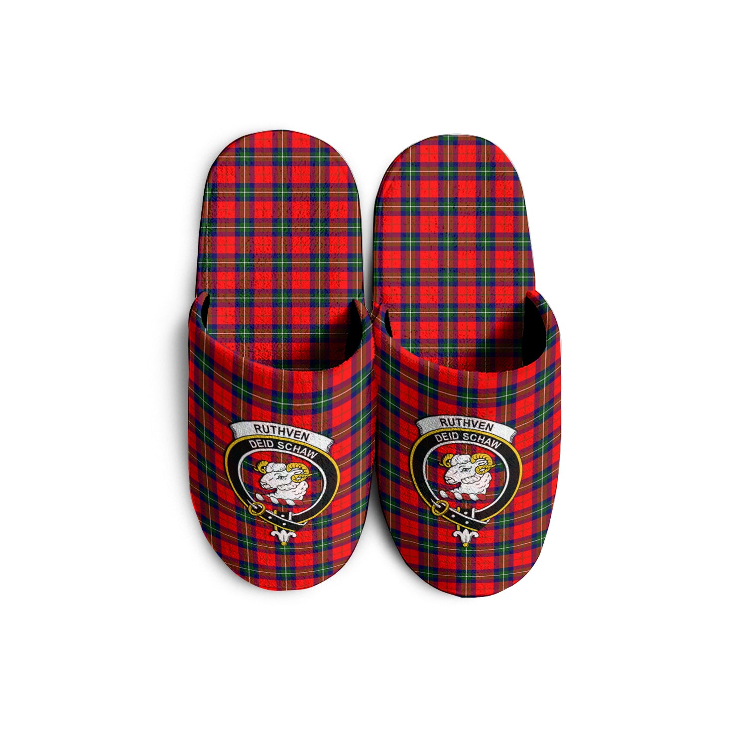 Ruthven Modern Tartan Home Slippers with Family Crest - Tartanvibesclothing Shop