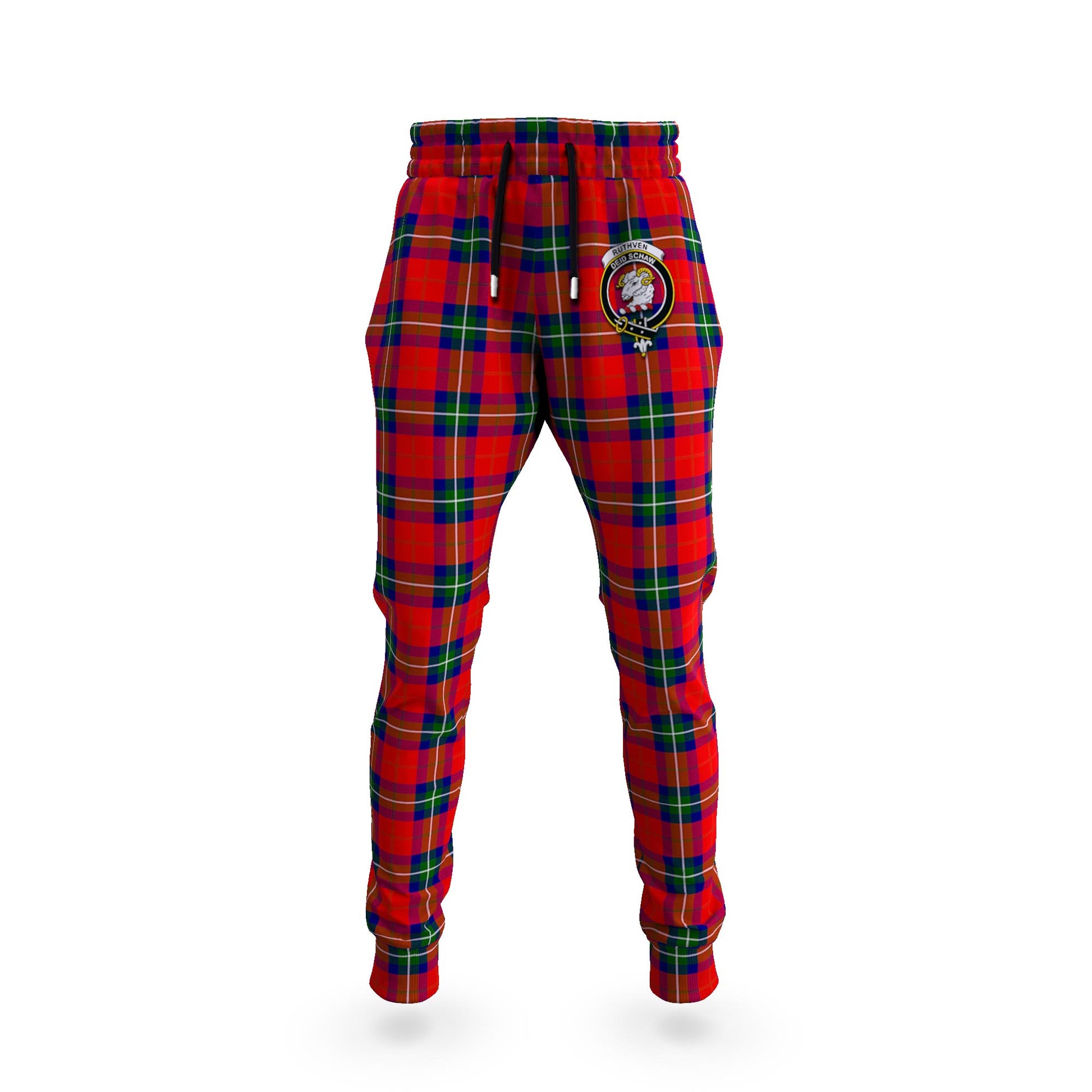 Ruthven Tartan Joggers Pants with Family Crest 5XL - Tartan Vibes Clothing
