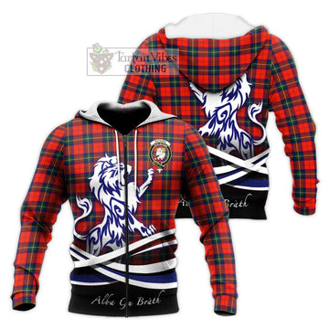 Ruthven Tartan Knitted Hoodie with Alba Gu Brath Regal Lion Emblem Unisex Knitted Zip Hoodie - Tartan Vibes Clothing