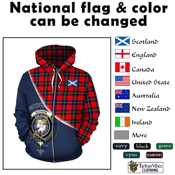Ruthven Tartan Hoodie with Personalised National Flag and Family Crest Half Style - Tartan Vibes Clothing