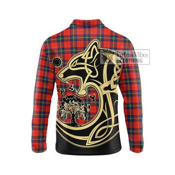 Ruthven Tartan Long Sleeve Polo Shirt with Family Crest Celtic Wolf Style - Tartan Vibes Clothing