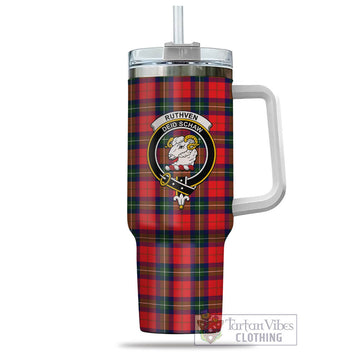 Ruthven Modern Tartan and Family Crest Tumbler with Handle