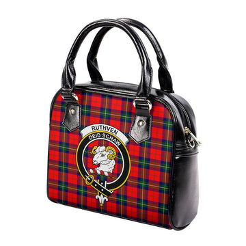 Ruthven Modern Tartan Shoulder Handbags with Family Crest