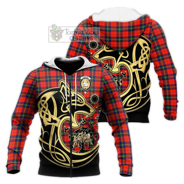 Ruthven Tartan Knitted Hoodie with Family Crest Celtic Wolf Style Unisex Knitted Zip Hoodie - Tartan Vibes Clothing