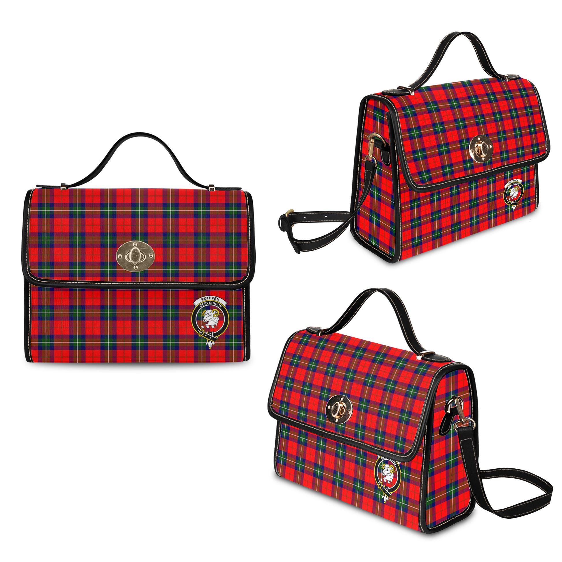 ruthven-modern-tartan-leather-strap-waterproof-canvas-bag-with-family-crest