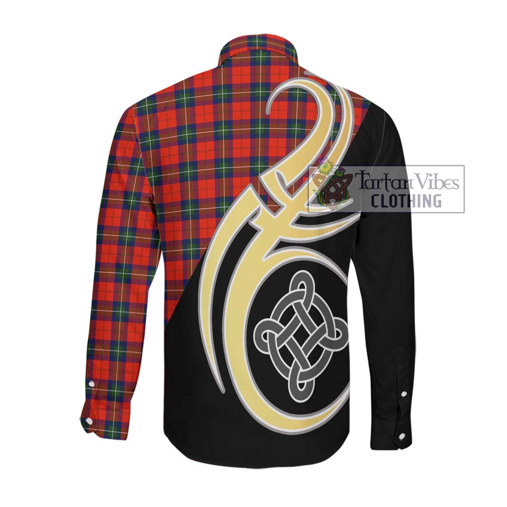 Ruthven Tartan Long Sleeve Button Shirt with Family Crest and Celtic Symbol Style Men's Shirt - Tartan Vibes Clothing