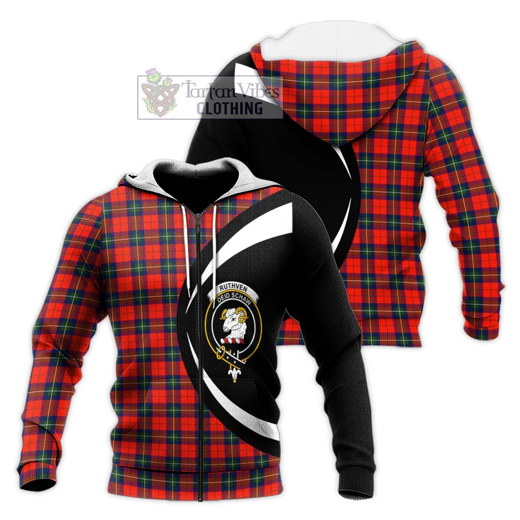 Ruthven Tartan Knitted Hoodie with Family Crest Circle Style Unisex Knitted Zip Hoodie - Tartan Vibes Clothing
