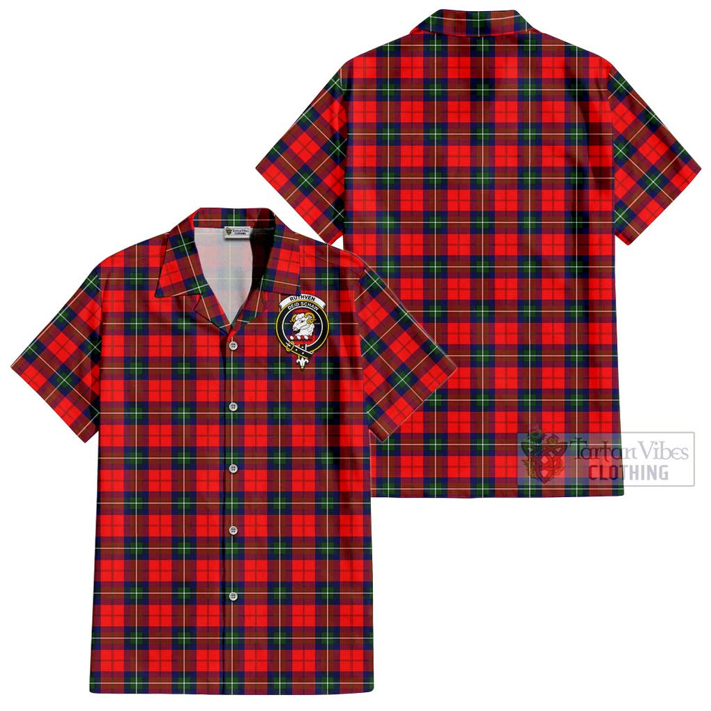 Ruthven Tartan Cotton Hawaiian Shirt with Family Crest - Tartan Vibes Clothing