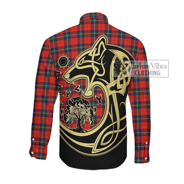Ruthven Tartan Long Sleeve Button Shirt with Family Crest Celtic Wolf Style Men's Shirt - Tartan Vibes Clothing