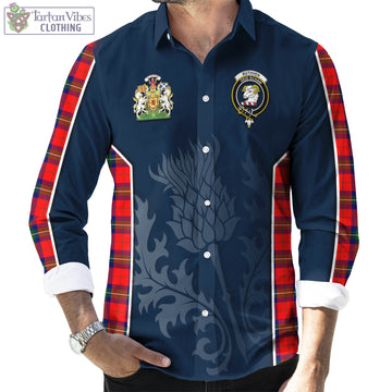 Ruthven Modern Tartan Long Sleeve Button Up Shirt with Family Crest and Scottish Thistle Vibes Sport Style