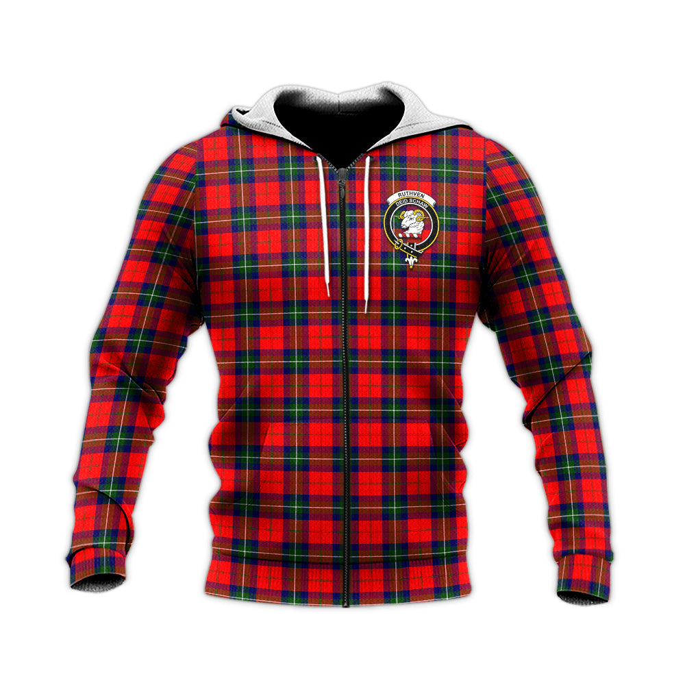 Ruthven Tartan Knitted Hoodie with Family Crest Unisex Knitted Zip Hoodie - Tartan Vibes Clothing