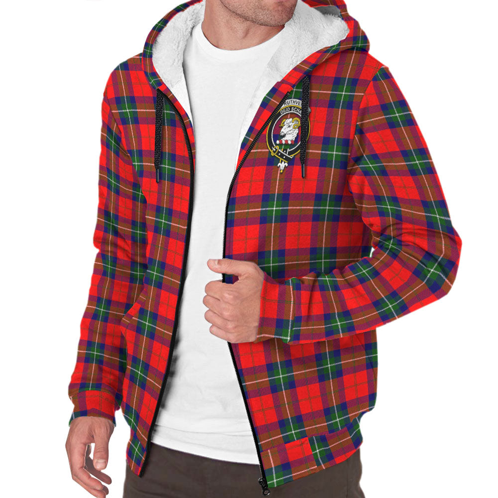 Ruthven Tartan Sherpa Hoodie with Family Crest - Tartan Vibes Clothing
