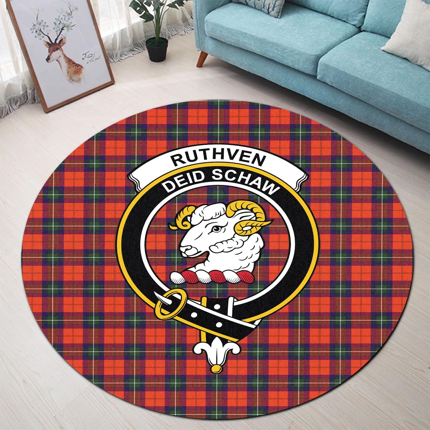 ruthven-modern-tartan-round-rug-with-family-crest