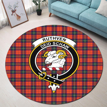 Ruthven Tartan Round Rug with Family Crest - Tartan Vibes Clothing