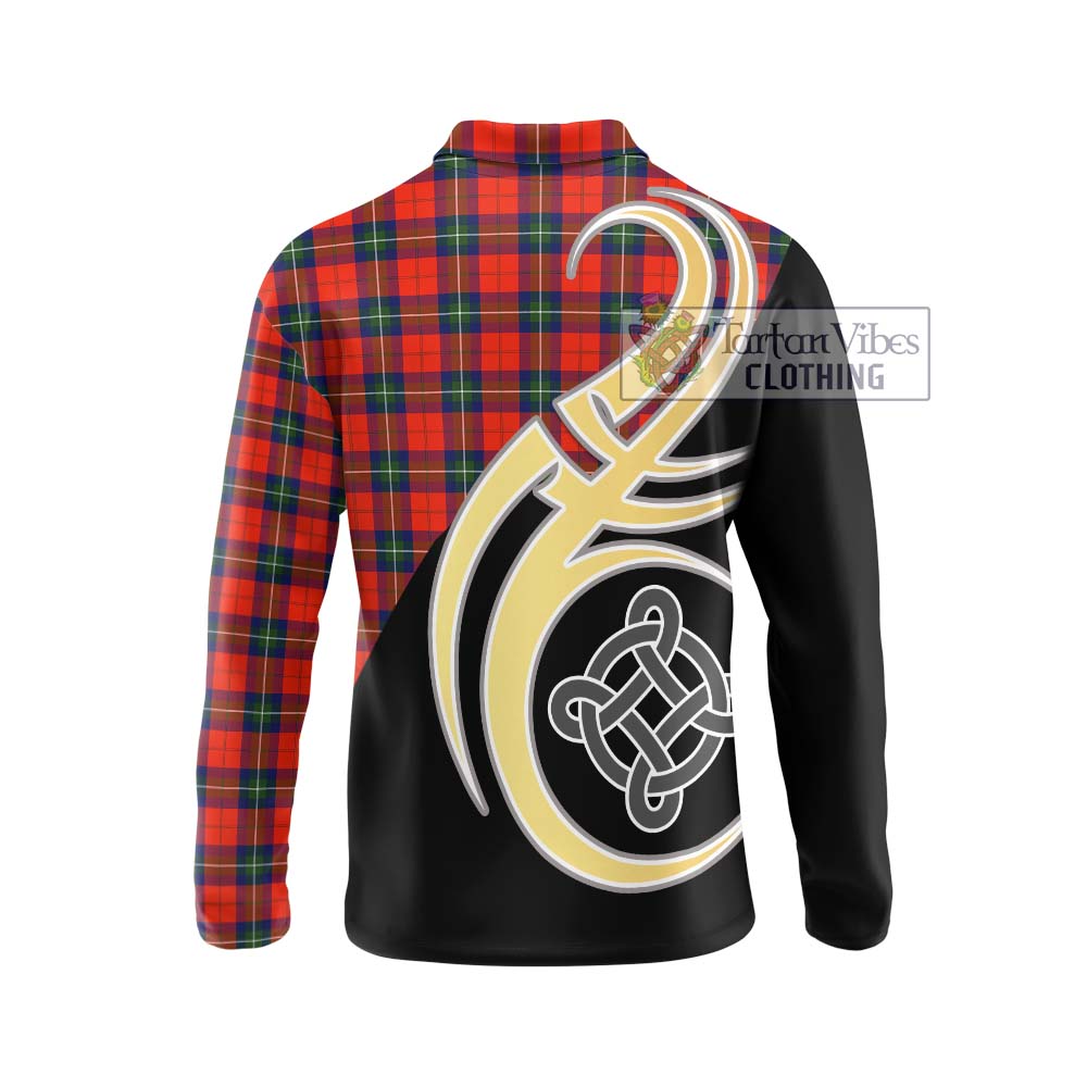 Ruthven Tartan Long Sleeve Polo Shirt with Family Crest and Celtic Symbol Style - Tartan Vibes Clothing
