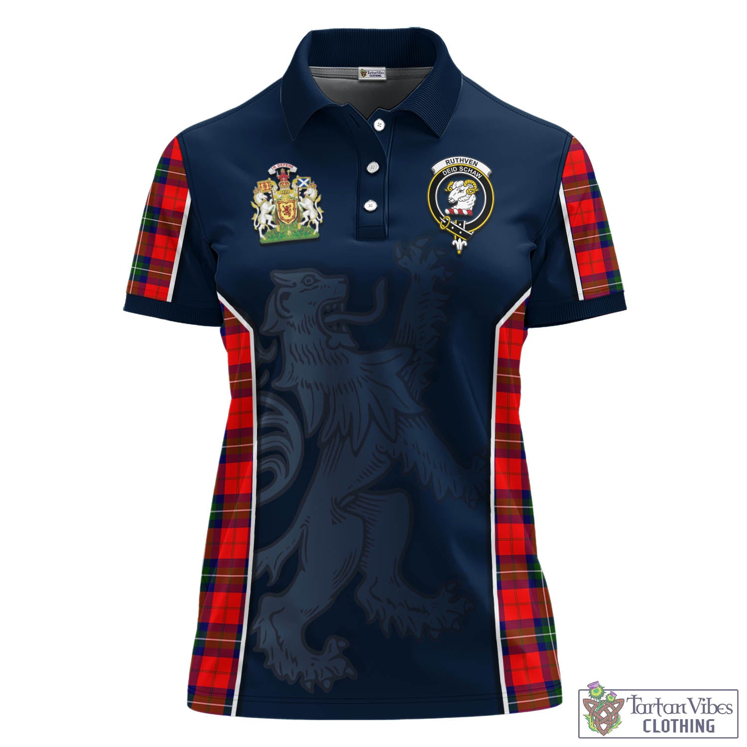 Tartan Vibes Clothing Ruthven Modern Tartan Women's Polo Shirt with Family Crest and Lion Rampant Vibes Sport Style