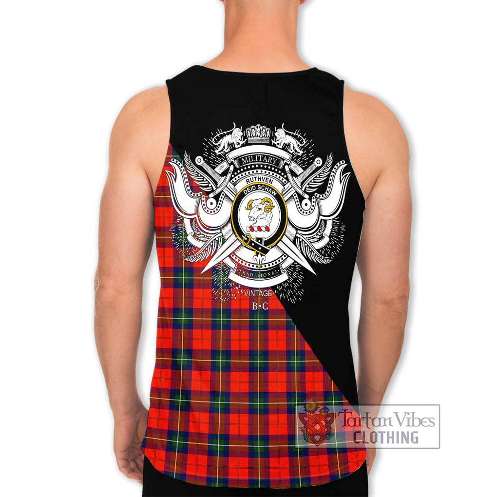 Ruthven Tartan Men's Tank Top with Family Crest and Military Logo Style - Tartan Vibes Clothing