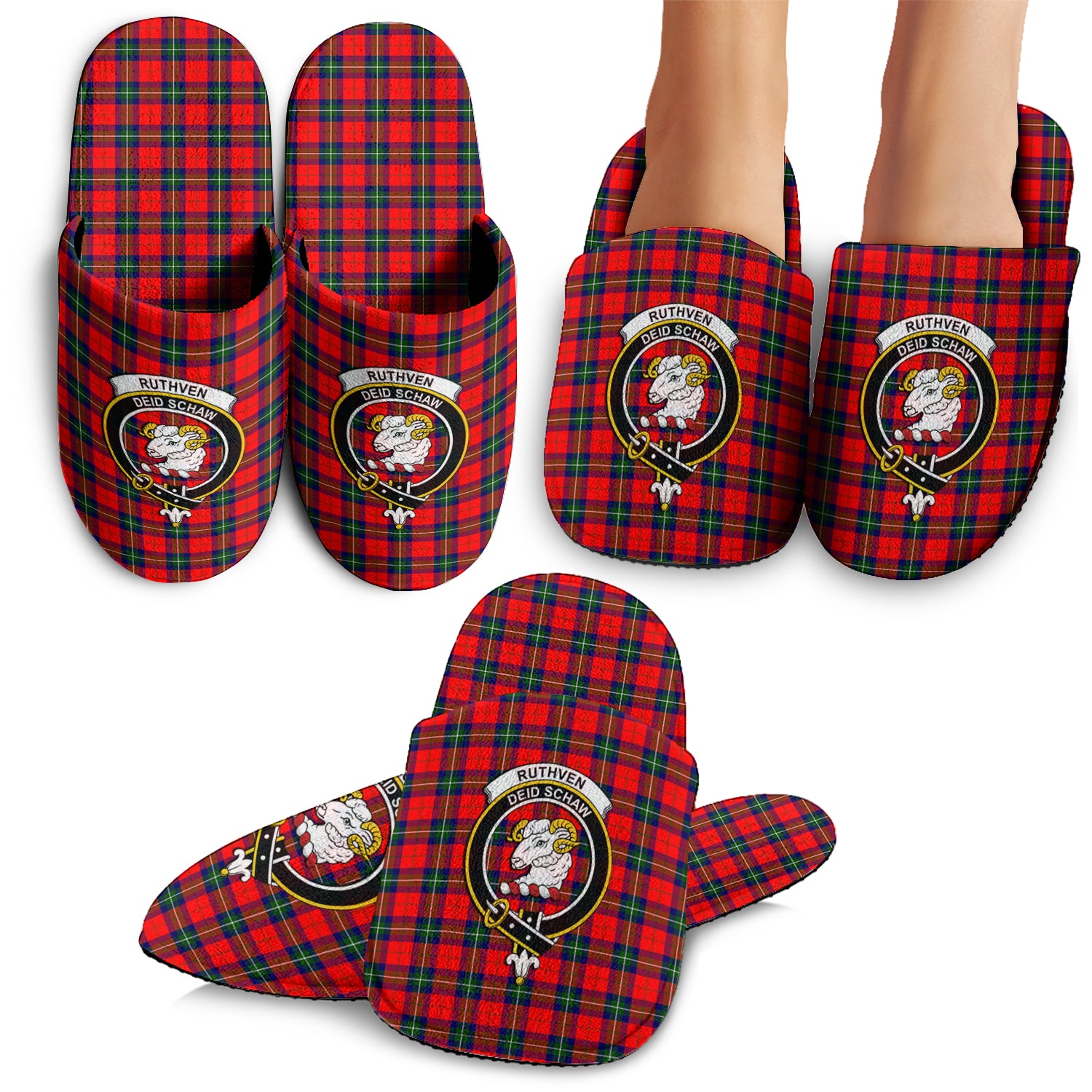 Ruthven Tartan Home Slippers with Family Crest - Tartan Vibes Clothing