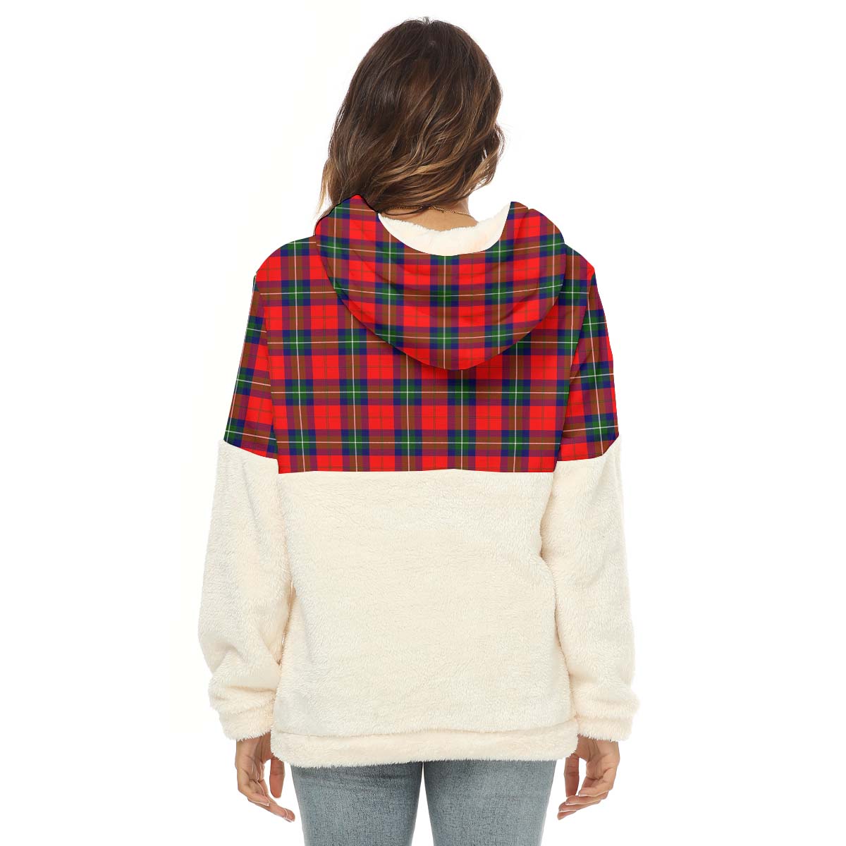 Ruthven Tartan Half Style Women's Borg Fleece Hoodie with Half Zip - Tartan Vibes Clothing