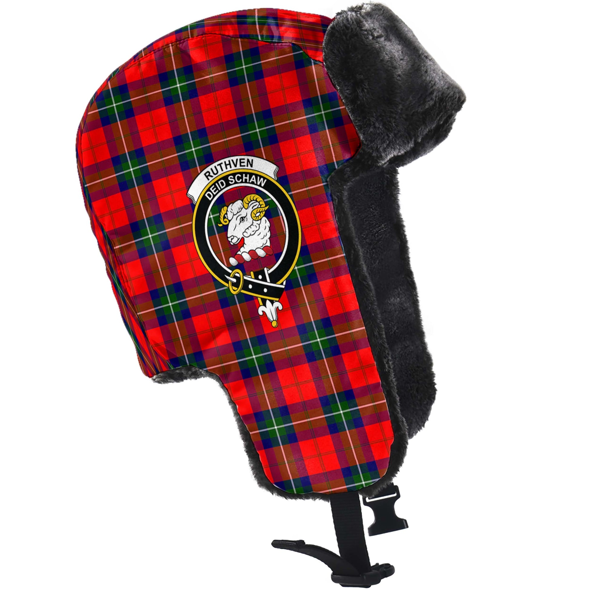 Ruthven Tartan Winter Trapper Hat with Family Crest - Tartan Vibes Clothing