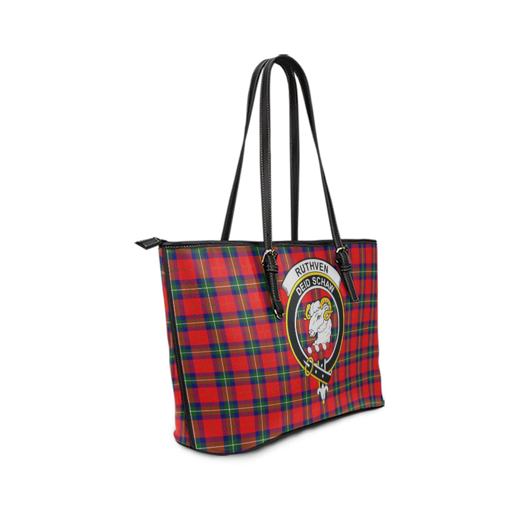Ruthven Tartan Leather Tote Bag with Family Crest - Tartan Vibes Clothing