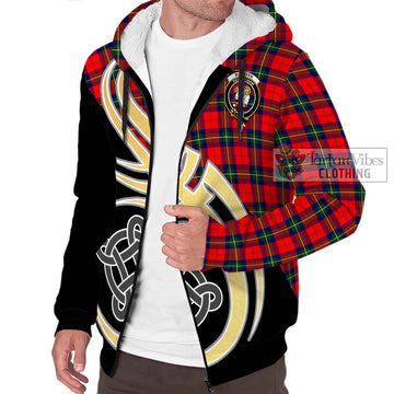 Ruthven Tartan Sherpa Hoodie with Family Crest and Celtic Symbol Style - Tartan Vibes Clothing