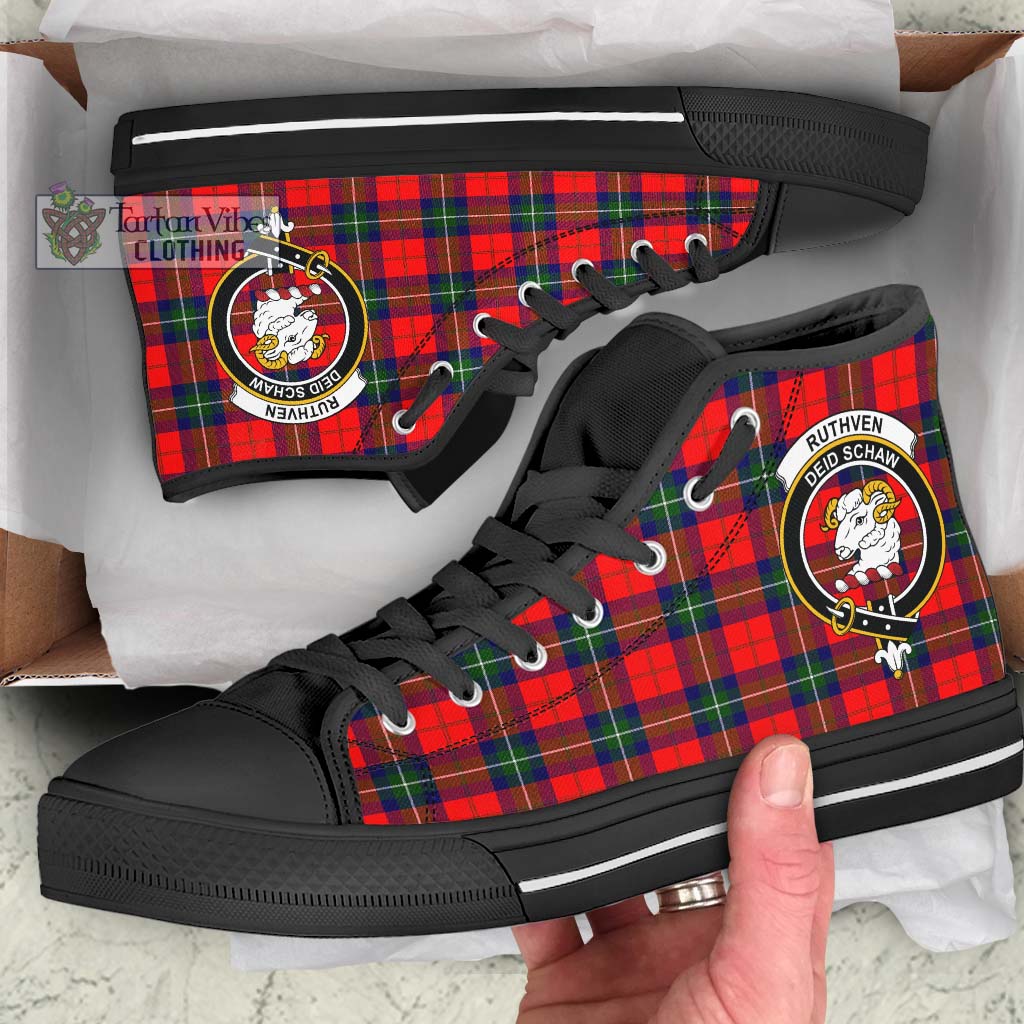 Ruthven Tartan High Top Shoes with Family Crest - Tartan Vibes Clothing