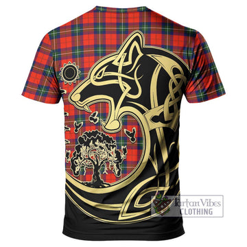 Ruthven Tartan T-Shirt with Family Crest Celtic Wolf Style